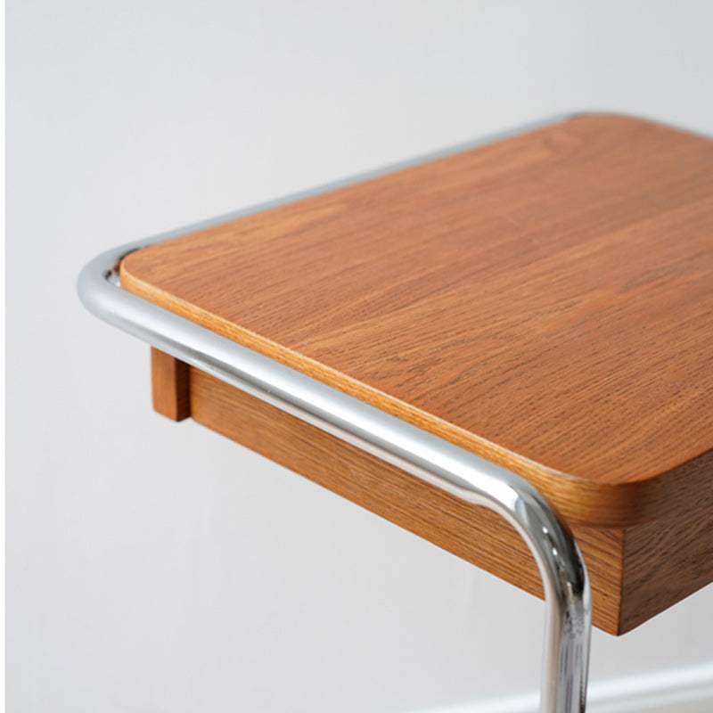 Moderner minimalistischer quadratischer Beistelltisch aus Holz und Edelstahl, 1-stufig, für das Wohnzimmer 