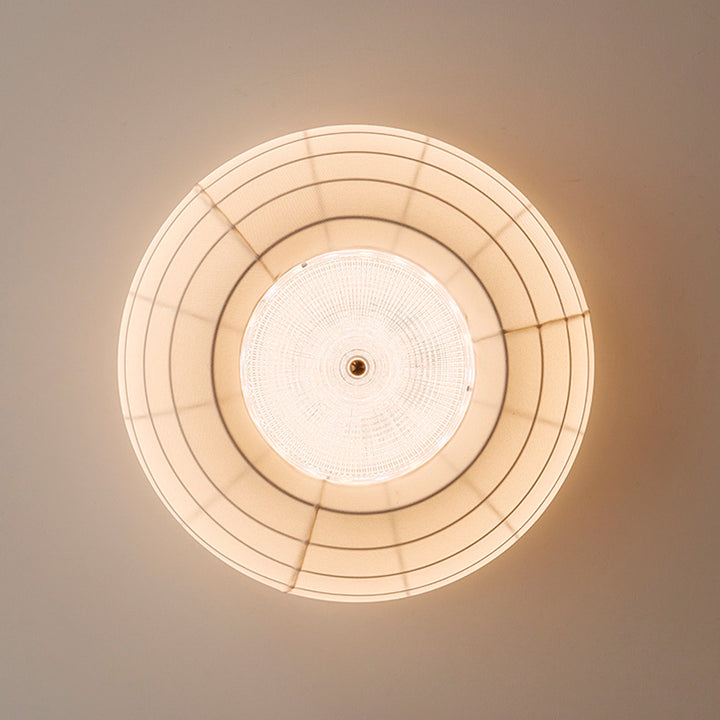 Traditional Japanese Round Hardware Fabric Crystal LED Flush Mount Ceiling Light For Bedroom