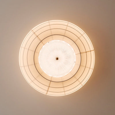 Traditional Japanese Round Hardware Fabric Crystal LED Flush Mount Ceiling Light For Bedroom