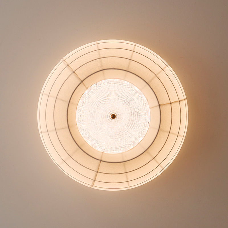 Traditional Japanese Round Hardware Fabric Crystal LED Flush Mount Ceiling Light For Bedroom