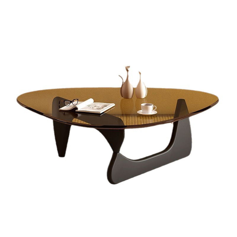 Contemporary Creative Teardrop-Shaped Triangular Tempered Glass Solid Wood Coffee Table 1-Tier For Living Room