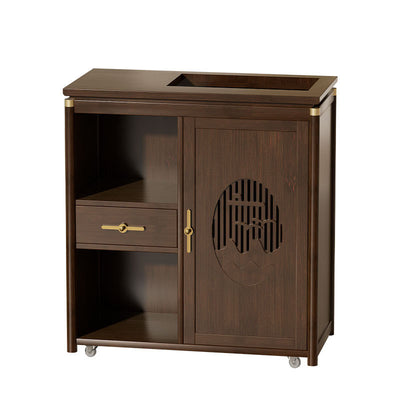 Traditional Chinese Rectangular Nan Bamboo Medium Density Fiberboard Side Table 1-Drawer 1-Storage For Living Room