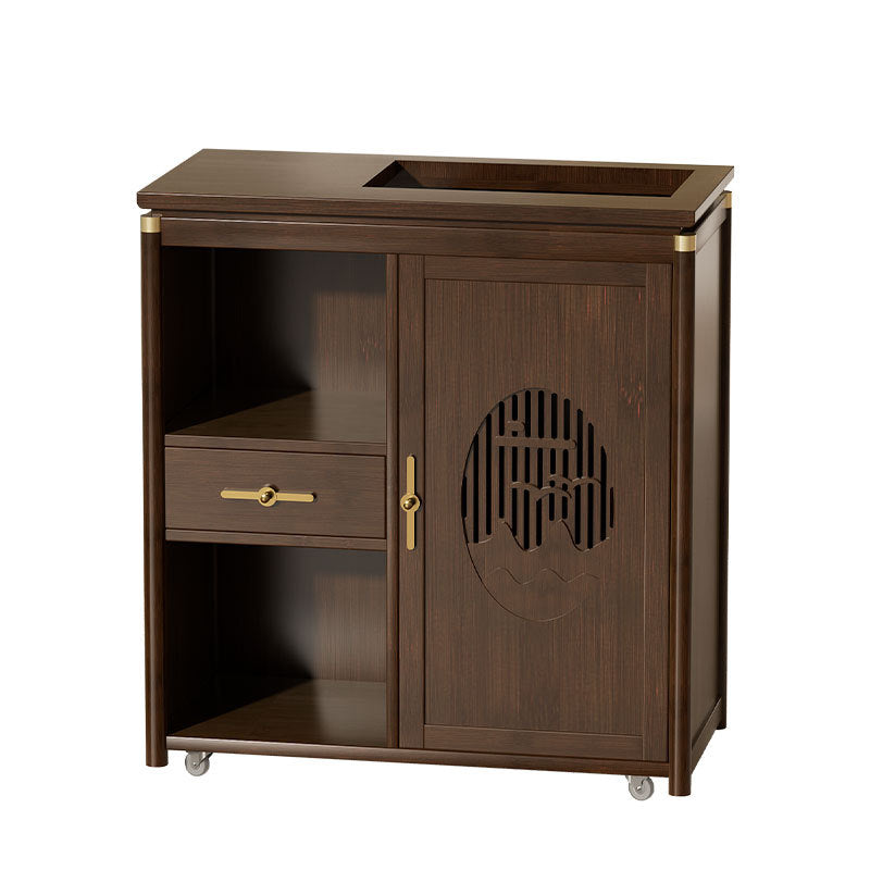 Traditional Chinese Rectangular Nan Bamboo Medium Density Fiberboard Side Table 1-Drawer 1-Storage For Living Room