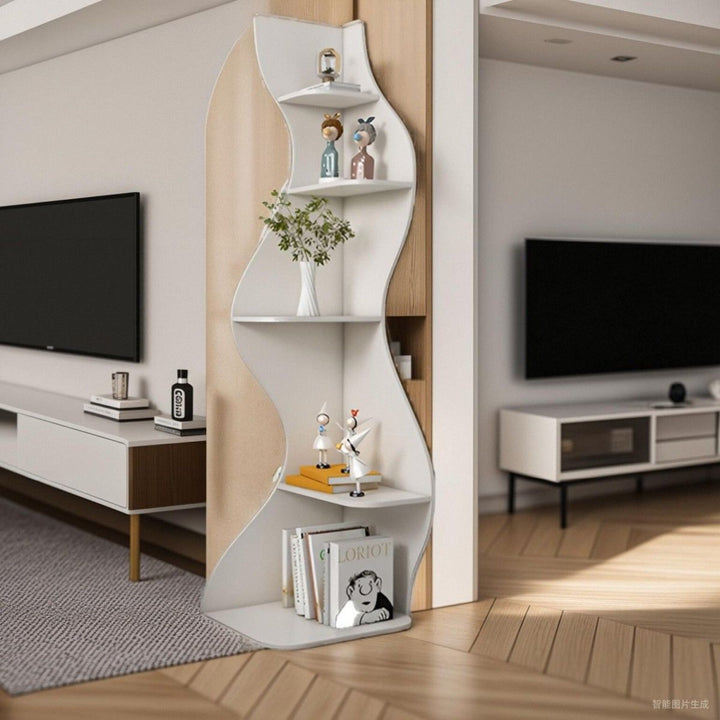 Moderne kreative Eckregal-Einheit aus Spanplatte in Seegrasform, 5 Ebenen, für das Wohnzimmer 