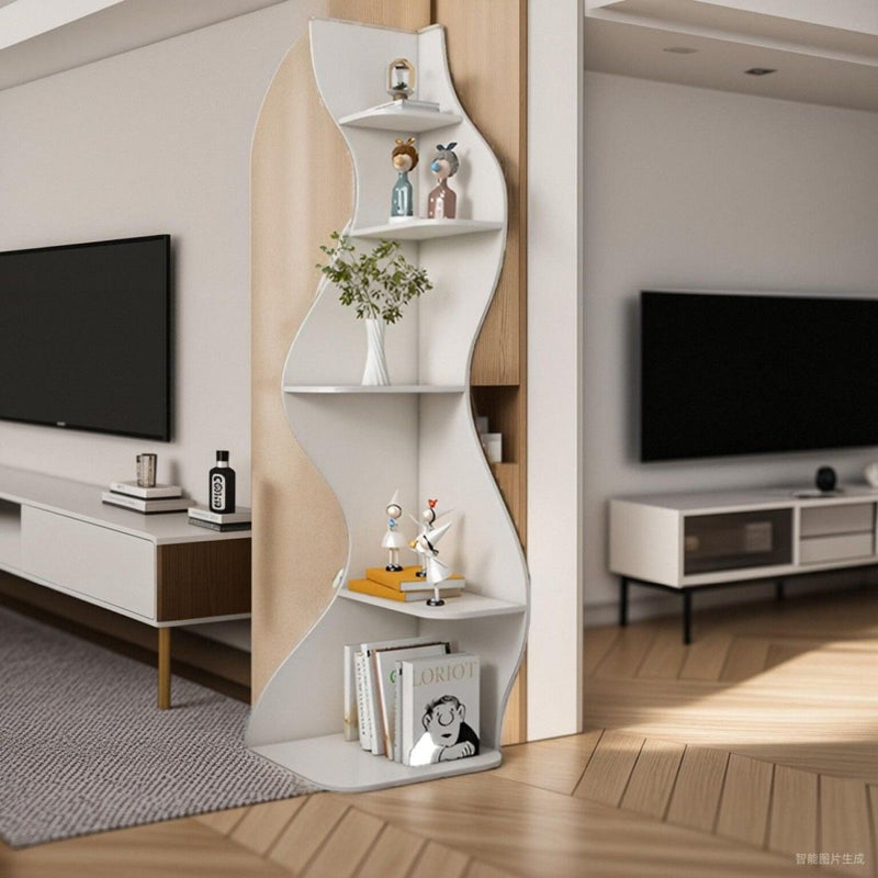 Contemporary Creative Seagrass-Shaped Particle Board Corner Cabinet With 5-Tier For Living Room