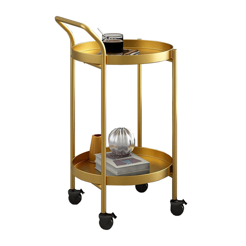 Contemporary Minimalist Round Iron Movable Side Table With Armrest 2/3-Tier For Living Room