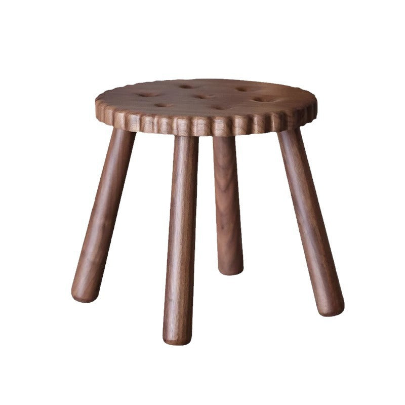 Tabouret bas pour enfants en bois massif de noyer noir, de forme ronde et style créatif contemporain, pour salon 