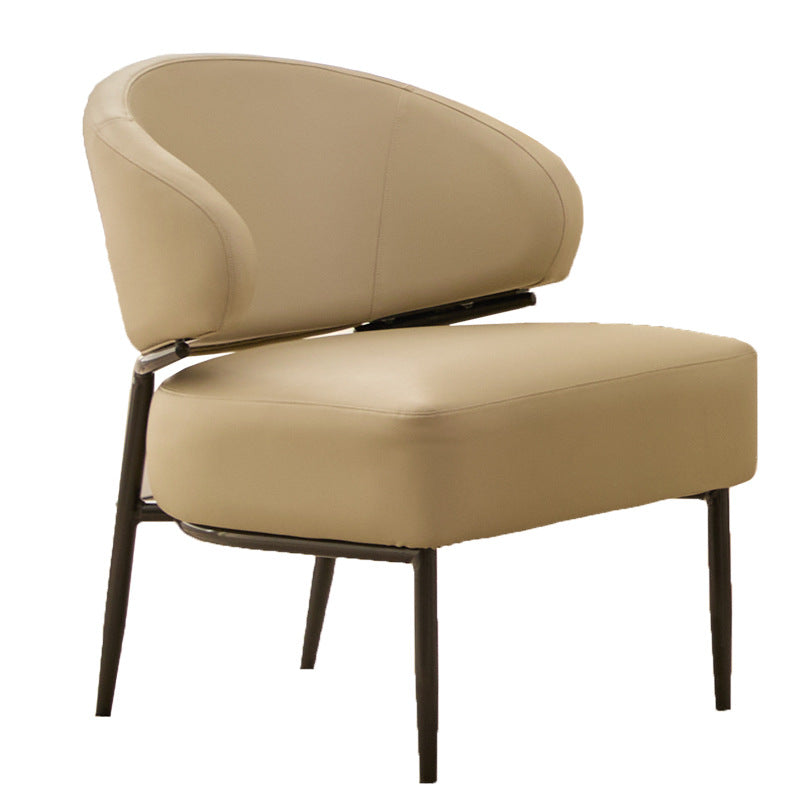 Modern Minimalist Curved Rectangular Cat-Scratch-Resistant Leather Carbon Steel Accent Chair Backrest Armless For Living Room