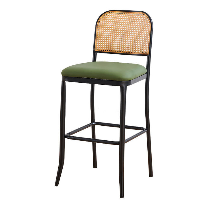 Modern Minimalist PE Faux Nappa Leather Iron Rectangular Bar Stool Backrest Armless For Dining Room