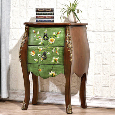 Table d'appoint traditionnelle européenne carrée ronde peinte à la main en bouleau, bois de caoutchouc, MDF, métal à 2 tiroirs pour salon 