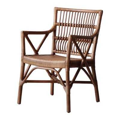 Traditional Farmhouse Rectangular Rattan Solid Wood Dining Chair Backrest Armrest For Dining Room