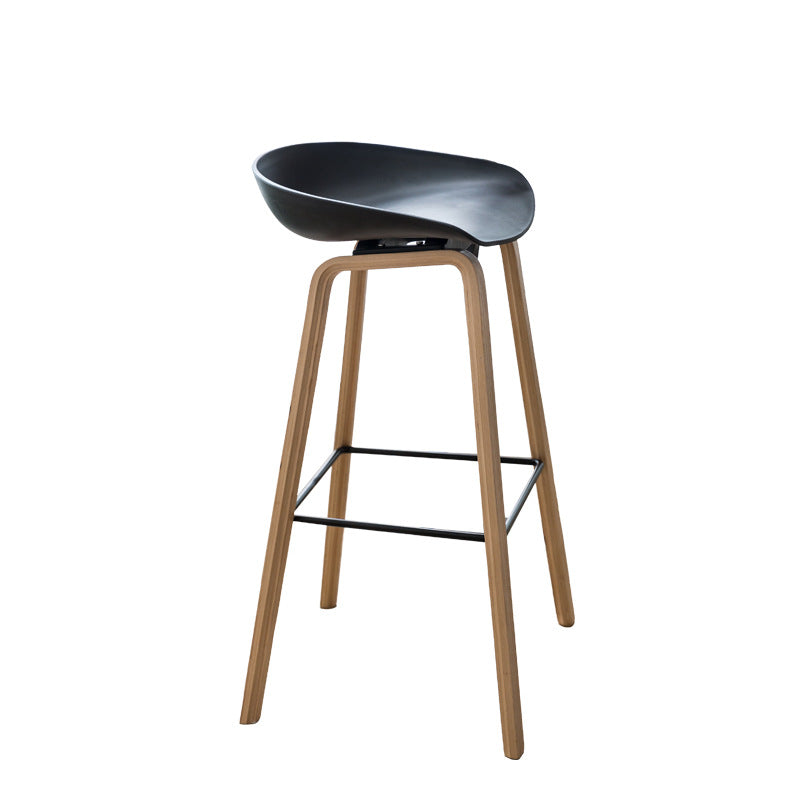 Modern Minimalist Rectangular PP Beech Wood Bar Stool Backless Armless For Dining Room