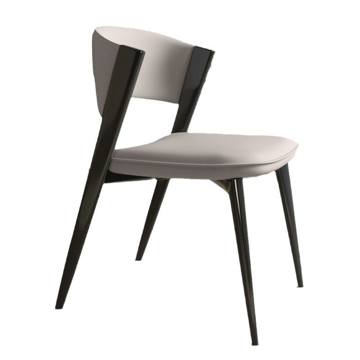 Moderner minimalistischer geschwungener rechteckiger Mikrofasersessel aus Leder und Kohlenstoffstahl ohne Armlehnen für das Esszimmer 