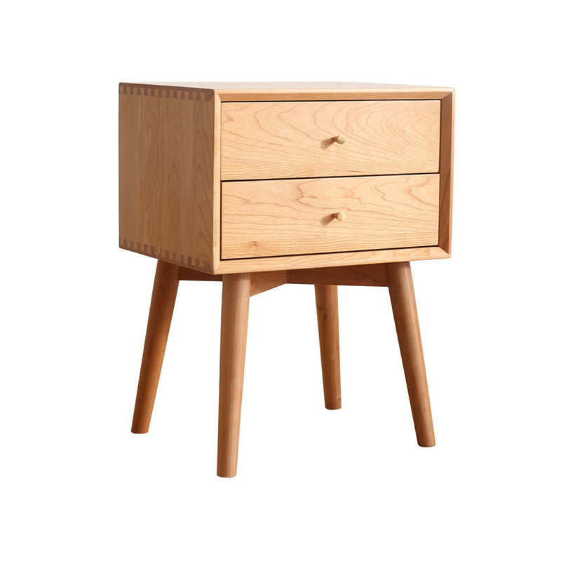 Table de nuit nordique contemporaine en bois massif à 2 tiroirs pour chambre 