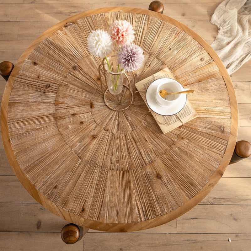 Table basse rustique traditionnelle ronde en bois de sapin et fer, 1 niveau, pour salon 