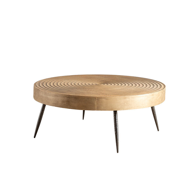 Traditional Japanese Round Tabletop Medium Density Fiberboard Iron Coffee Table 3/4-Leg For Living Room