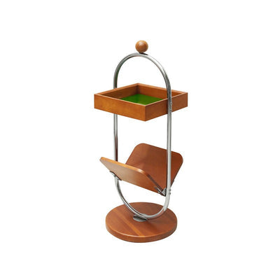 Table d'appoint contemporaine rétro carrée à base ronde en bois de cerisier et acier inoxydable à 2 niveaux pour salon 