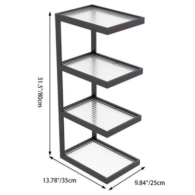Table d'appoint rectangulaire minimaliste moderne en verre à rayures et en fer 3/4 niveaux pour salon 