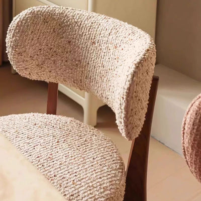 Modern Minimalist Curved Loop Pile Fabric Solid Wood Dining Chair Backrest Armless For Dining Room