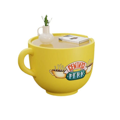 Table d'appoint en résine avec verre et rangement pour salon - Tasse à café ronde créative contemporaine 