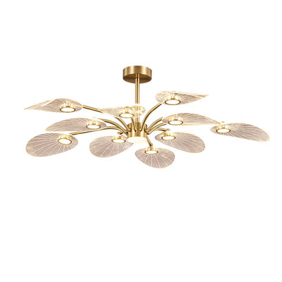 Contemporary Scandinavian Iron Round Branch Leaf Acrylic LED Semi-Flush Mount Ceiling Light For Bedroom