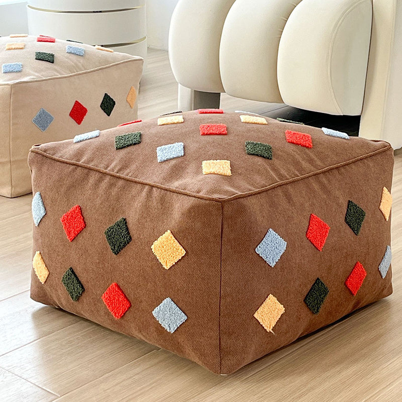 Zeitgenössischer Boho Quadratischer Polyester EPS Bunter Geometrischer Hocker für das Wohnzimmer 