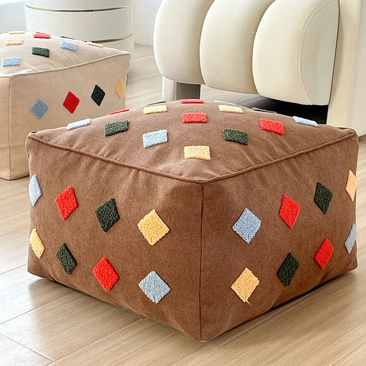 Zeitgenössischer Boho Quadratischer Polyester EPS Bunter Geometrischer Hocker für das Wohnzimmer 