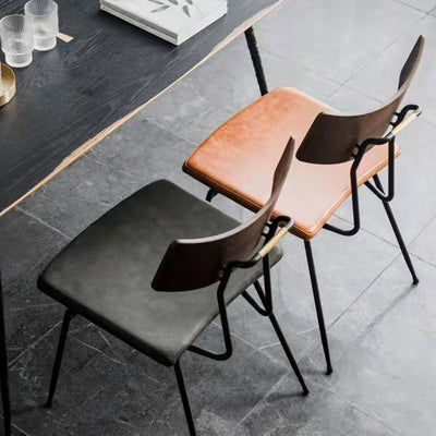 Chaise de salle à manger industrielle contemporaine en cuir PU carré incurvé avec dossier sans accoudoirs pour salle à manger 