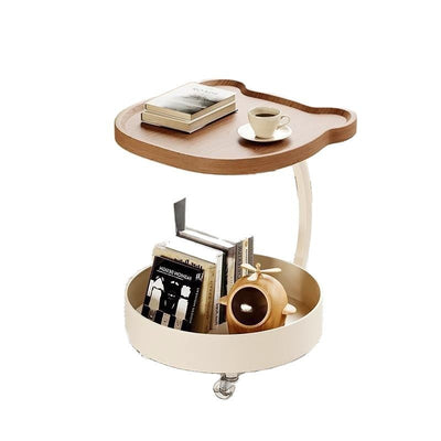 Contemporary Creative Medium Density Fiberboard Iron Bear-Shaped Movable Side Table 2-Tier For Living Room