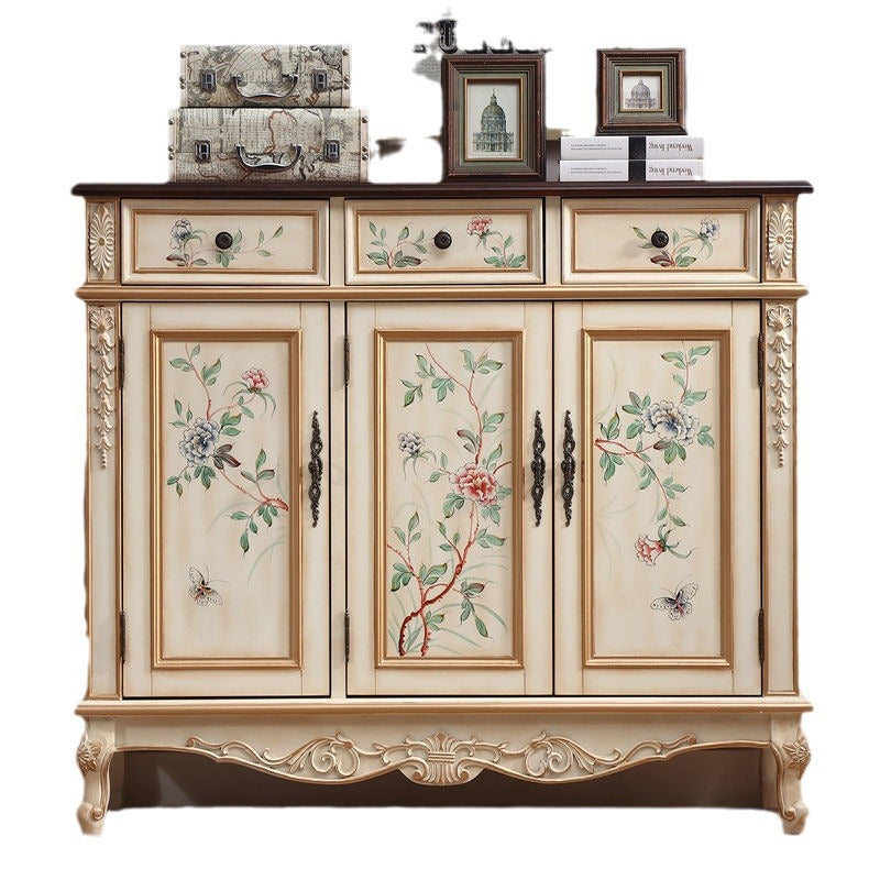 Traditional Vintage Rectangular Solid Wood Medium Density Fiberboard Shoe Storage 2-Cabinet For Entryways