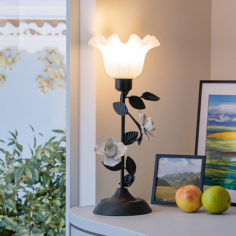 Contemporary Scandinavian Rose-shaped Iron Acrylic Glass 1-Light Table Lamp For Bedroom