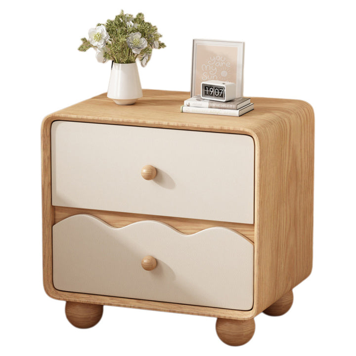 Table de chevet rectangulaire minimaliste moderne en cuir résistant aux griffures de chat et en bois massif, à 2 tiroirs, pour chambre à coucher 