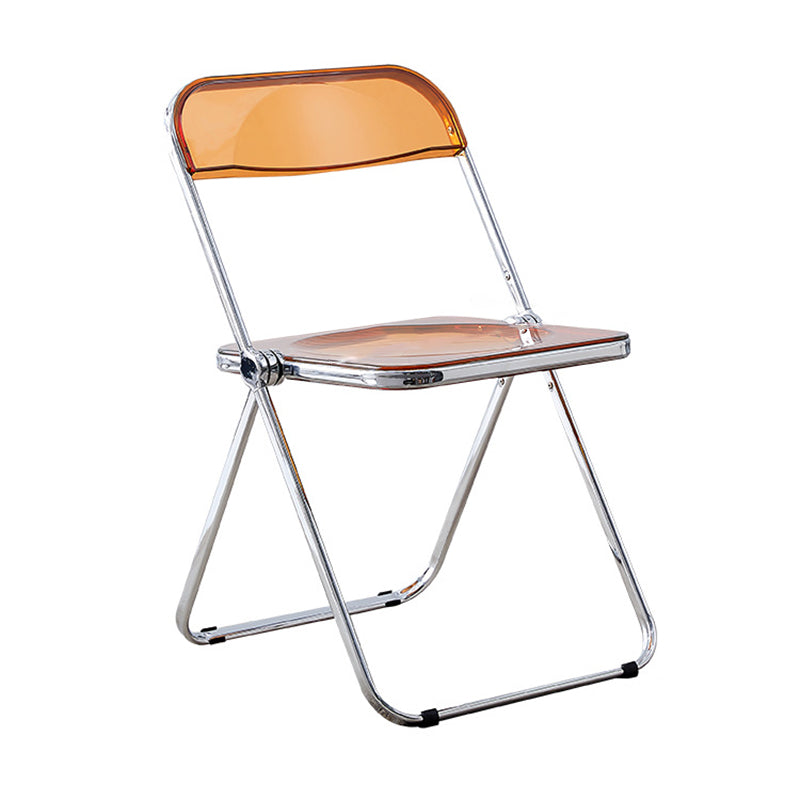 Modern Minimalist Rectangular Foldable PVC Iron Dining Chair Backrest Armless For Dining Room