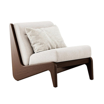 Traditional French Rectangular Cotton-Linen Fabric Solid Wood Accent Chair Backrest Armless For Living Room