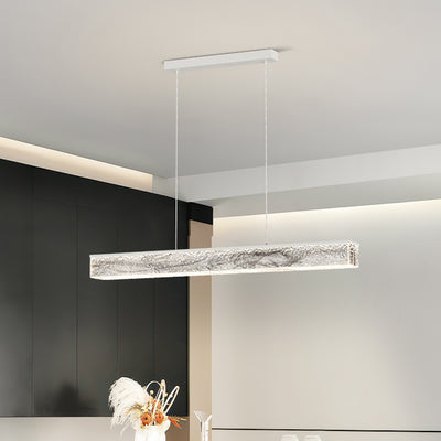 Modern Minimalist Rectangular Copper Resin LED Island Light Chandelier For Dining Room