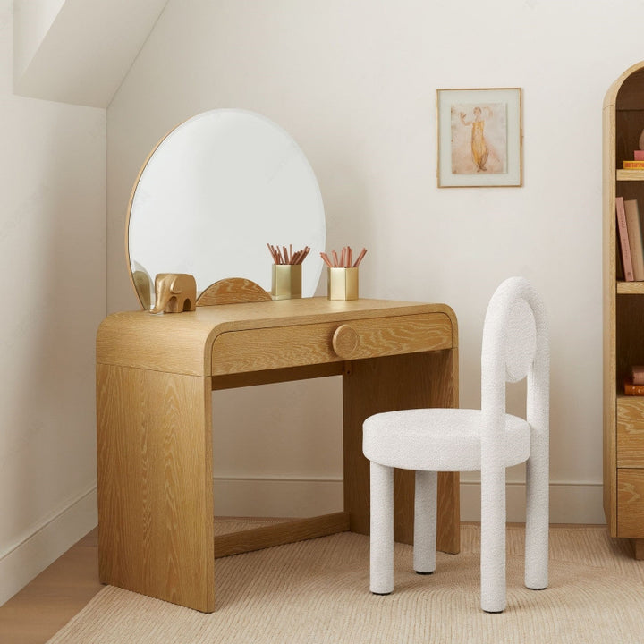 Moderner minimalistischer runder Samt-Eisen-Schminkhocker mit Rückenlehne ohne Armlehnen für das Schlafzimmer 