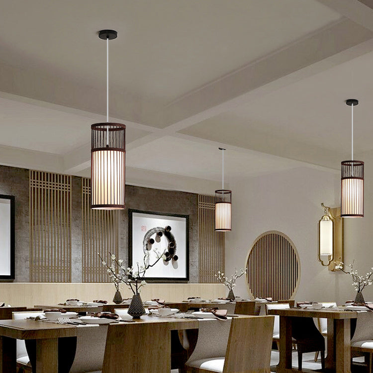 Linterna colgante de bambú tejido Zen japonés de 1 luz 