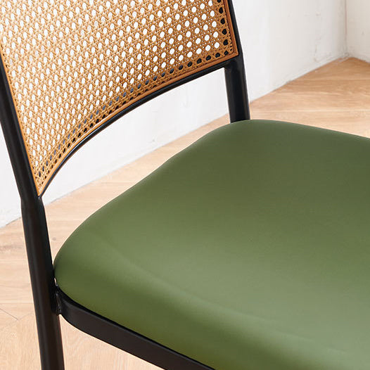 Modern Minimalist PE Faux Nappa Leather Iron Rectangular Bar Stool Backrest Armless For Dining Room