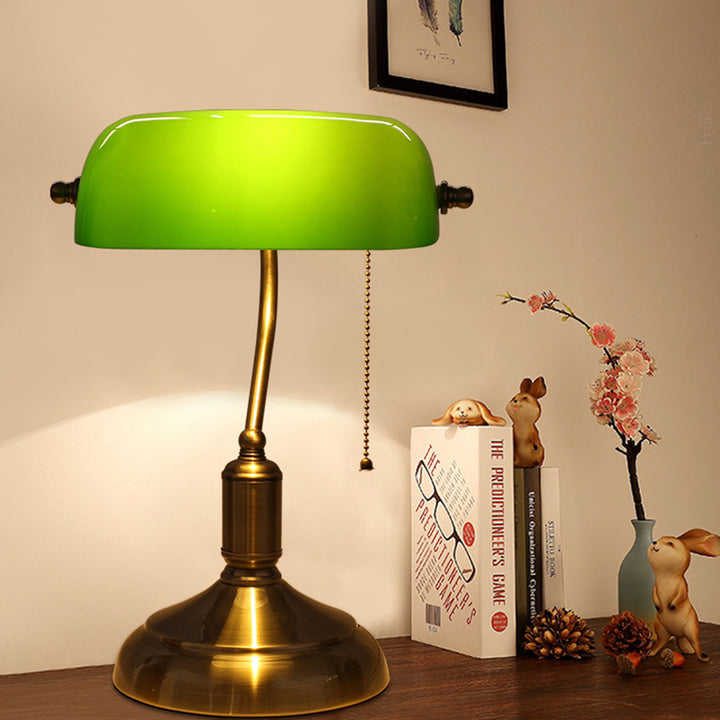 Lámpara de mesa de banco de 1 luz con interruptor de cordón de metal y vidrio vintage tradicional para dormitorio 