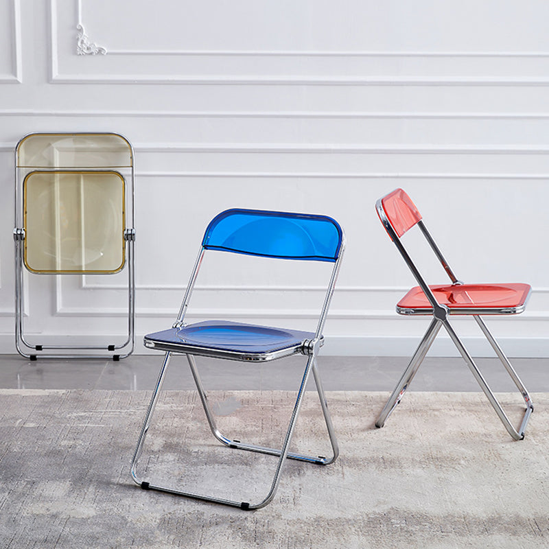 Modern Minimalist Rectangular Foldable PVC Iron Dining Chair Backrest Armless For Dining Room