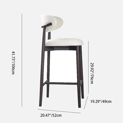 Tabouret de bar moderne minimaliste rond en velours rembourré avec dossier incurvé en bois massif pour salle à manger 