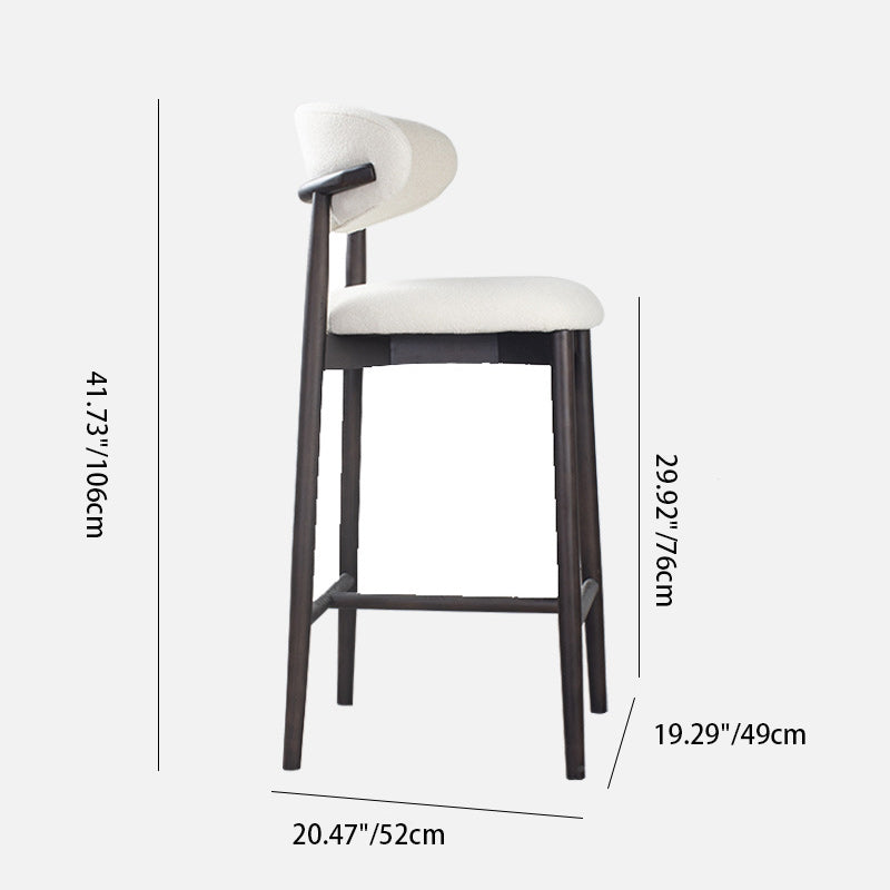 Tabouret de bar moderne minimaliste rond en velours rembourré avec dossier incurvé en bois massif pour salle à manger 