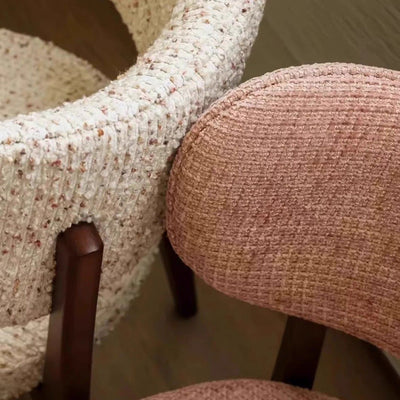 Modern Minimalist Curved Loop Pile Fabric Solid Wood Dining Chair Backrest Armless For Dining Room