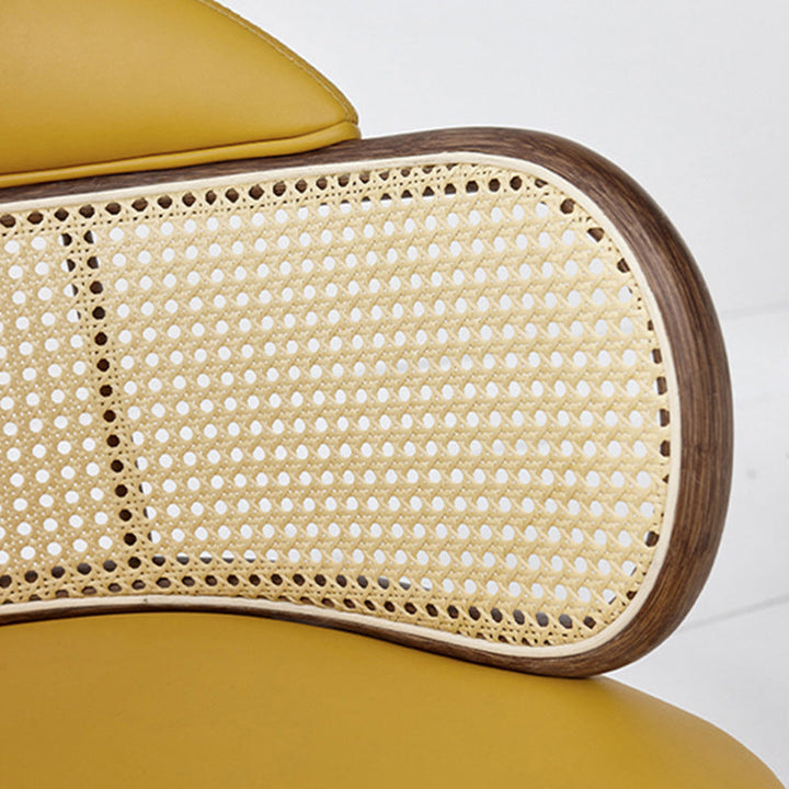 Traditioanal Vintage Weaving Microfiber Leather Ash Wood Rattan Sponge Square Hug Dining Chair Backrest Armrest For Dining Room