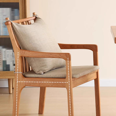 Contemporary Scandinavian Square Cherry Wood Solid Wood Polyester Cotton Linen Foam Sponge Dining Chair For Dining Room