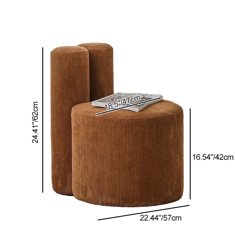 Contemporary Nordic Rabbit Ears Cylinder Corduroy Solid Wood Vanity Stool Backrest Armless For Bedroom