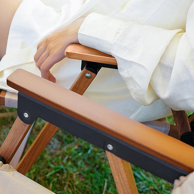 Modern Minimalist Square Fabric Carbon Steel Beech Wood Backrest Armrest Folding Chair For Outdoor