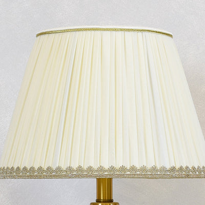 Traditional Chinese Cylindrical Floral And Bird Pattern Metal Ceramic Fabric 1-Light Table Lamp For Bedroom
