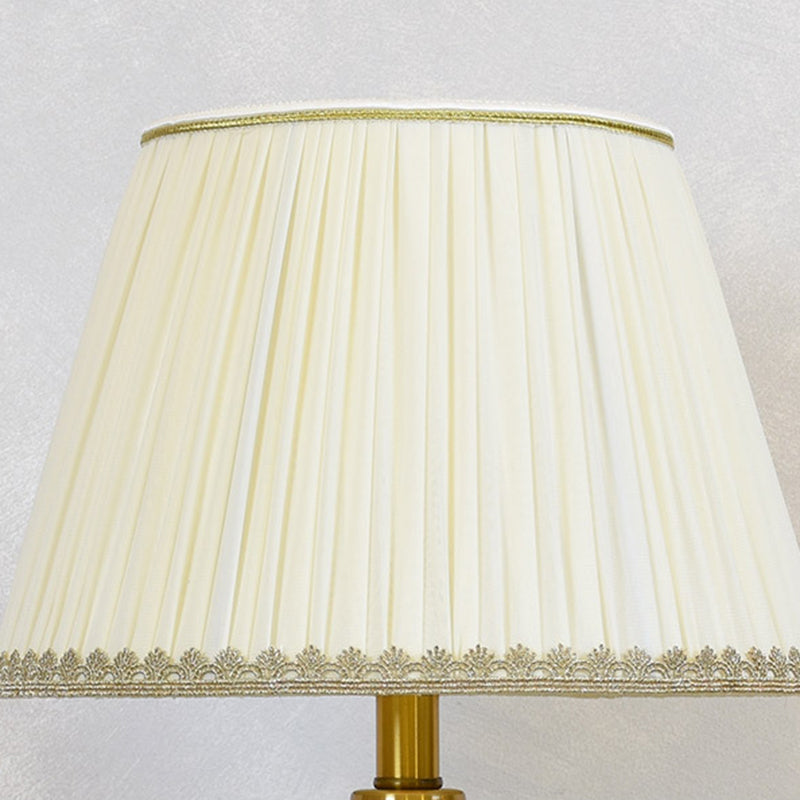 Traditional Chinese Cylindrical Floral And Bird Pattern Metal Ceramic Fabric 1-Light Table Lamp For Bedroom
