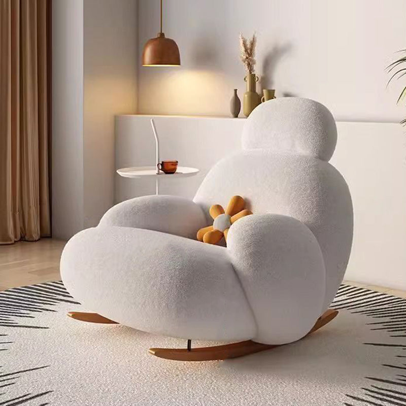 Chaise d’appoint moderne minimaliste ovale en bois massif et acier carbone avec dossier et accoudoirs en laine d’agneau pour salon 